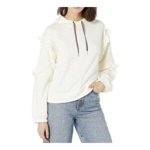 Tommy Hilfiger Woman's Hoodies & Sweatshirts Ruffle Sleeve Hoodie Sz L Ivory New